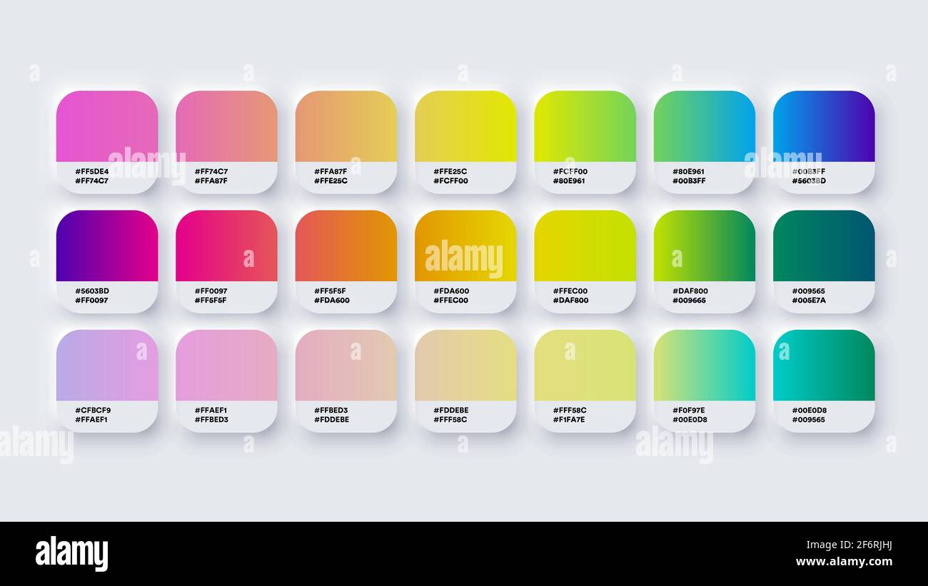 Colour Palette Catalog Samples Gradient in RGB or HEX Pastel and Neon Stock Vector