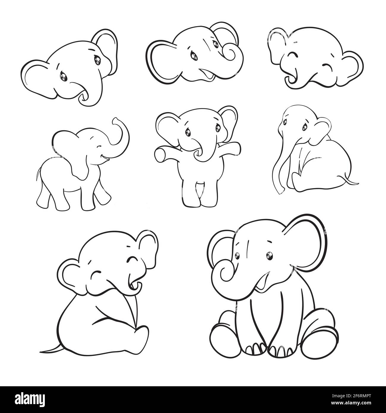 Set baby animals. Cute elephant animals. Vintage style. Vector illustration. Stock Vector