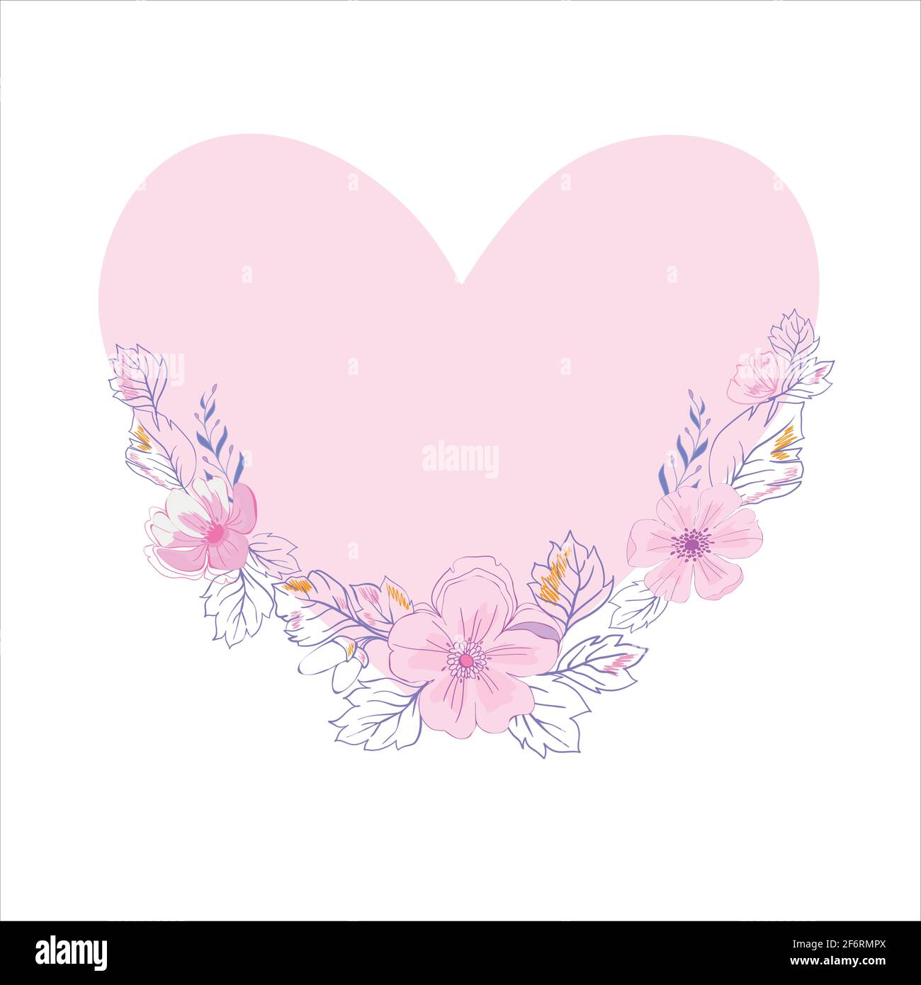 Vector illustration of beautiful hand drawn flowers and plants in heart ...