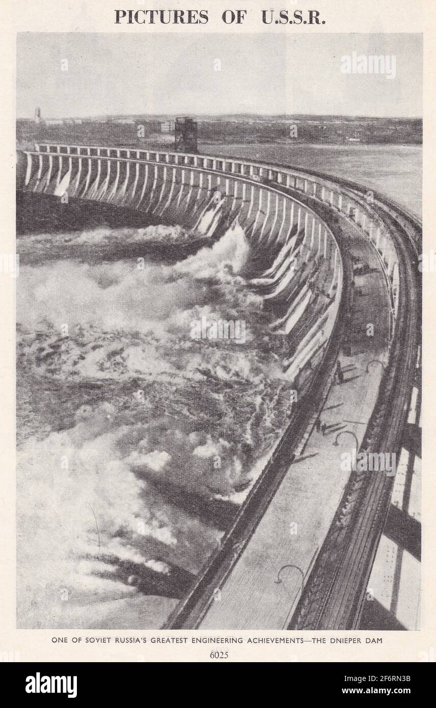 Vintage black and white photo of The Dnieper Dam - U.S.S.R. Stock Photo