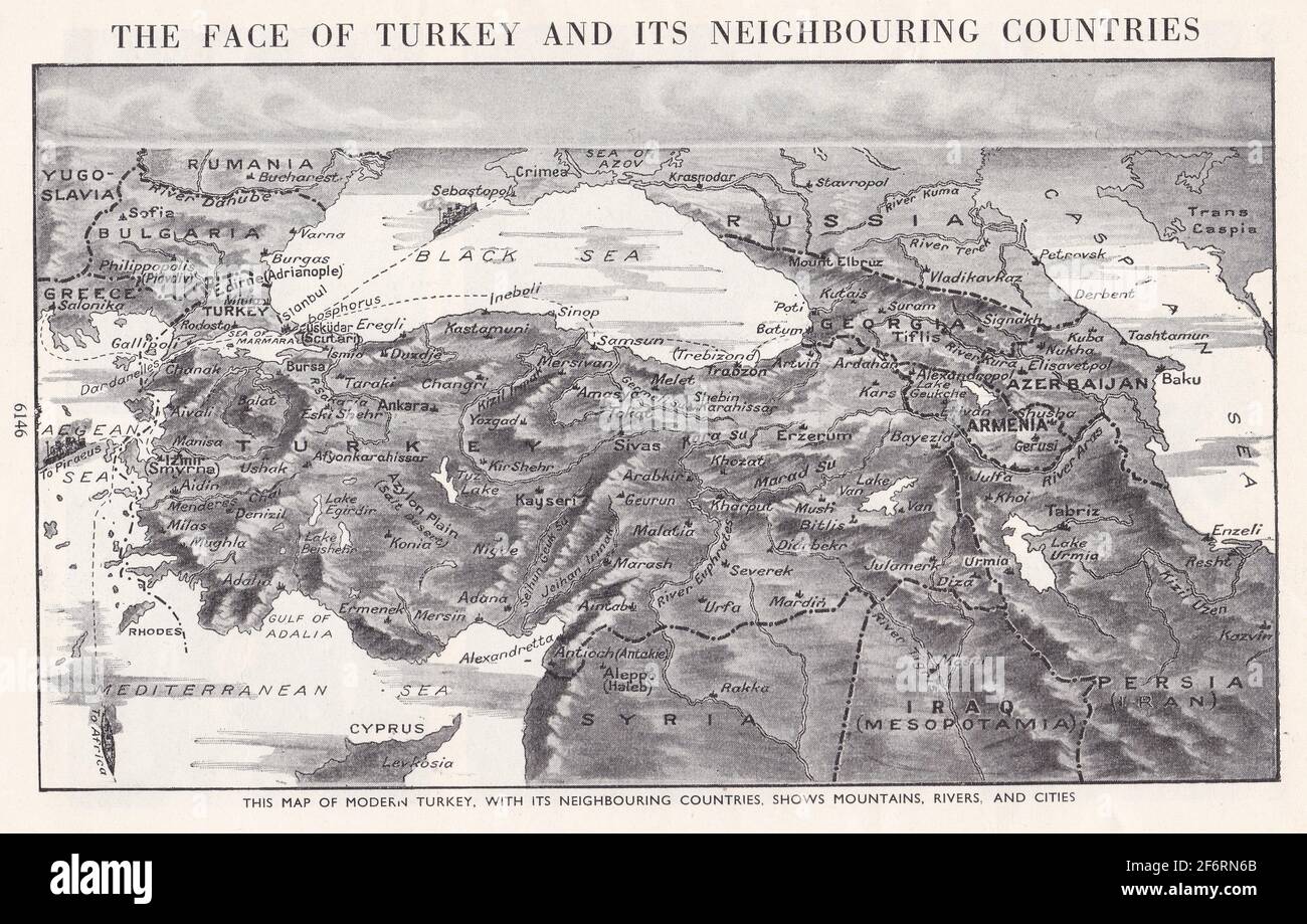 Vintage map of 'The face of Turkey and it's neighbouring countries' 1940s Stock Photo - Alamy