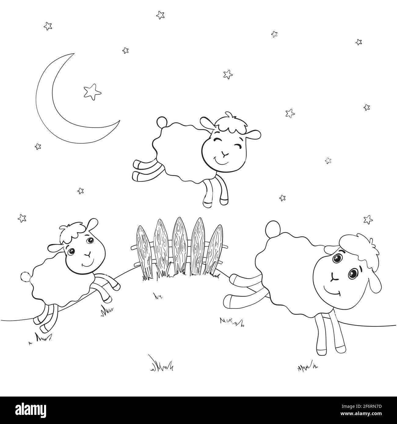 Three Funny Sheep Jumping Over A Fence. Vector Illustration Stock Vector