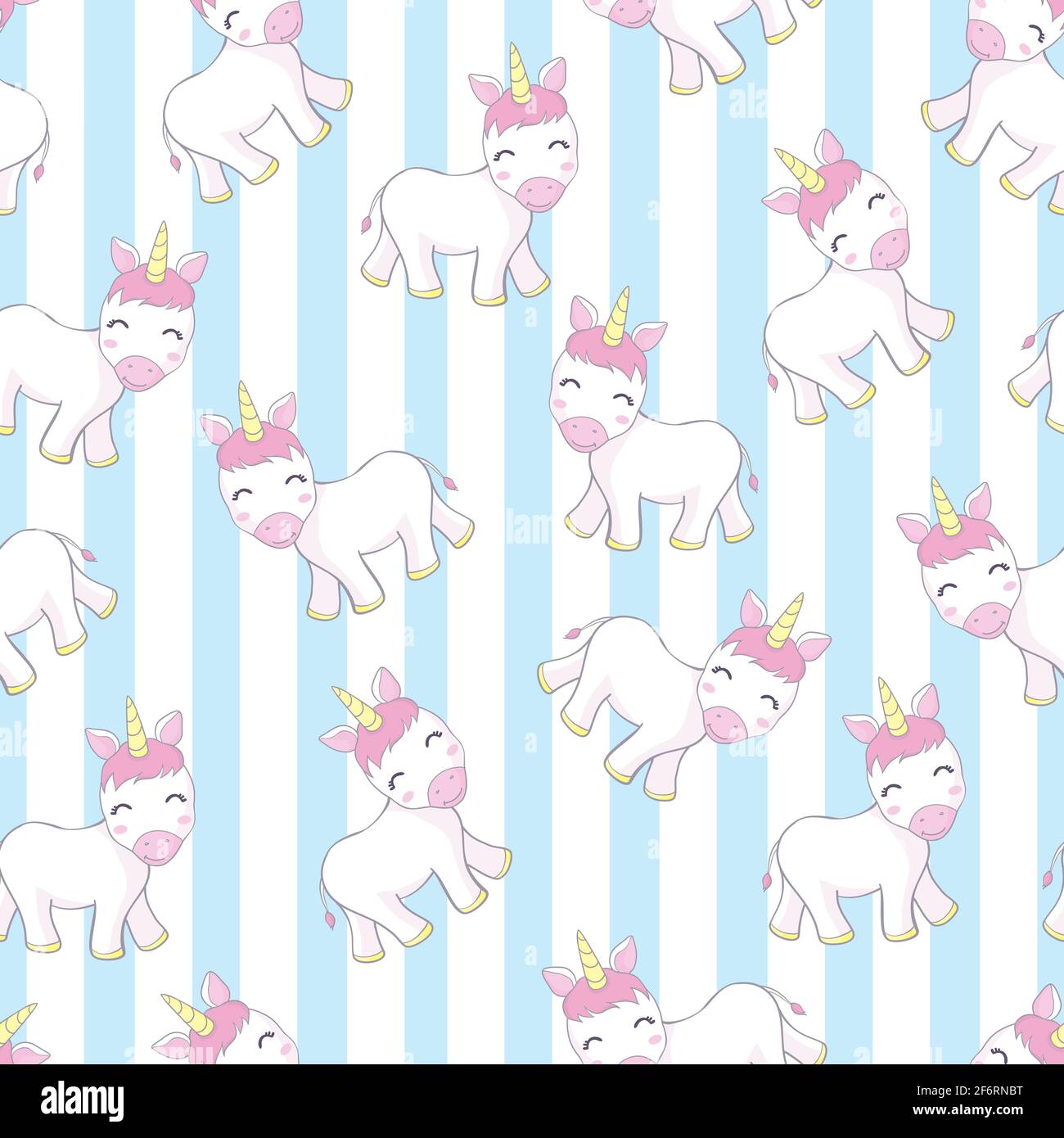 Vector pattern with cute unicorns, clouds and stars. Magic background with little unicorns. Stock Vector