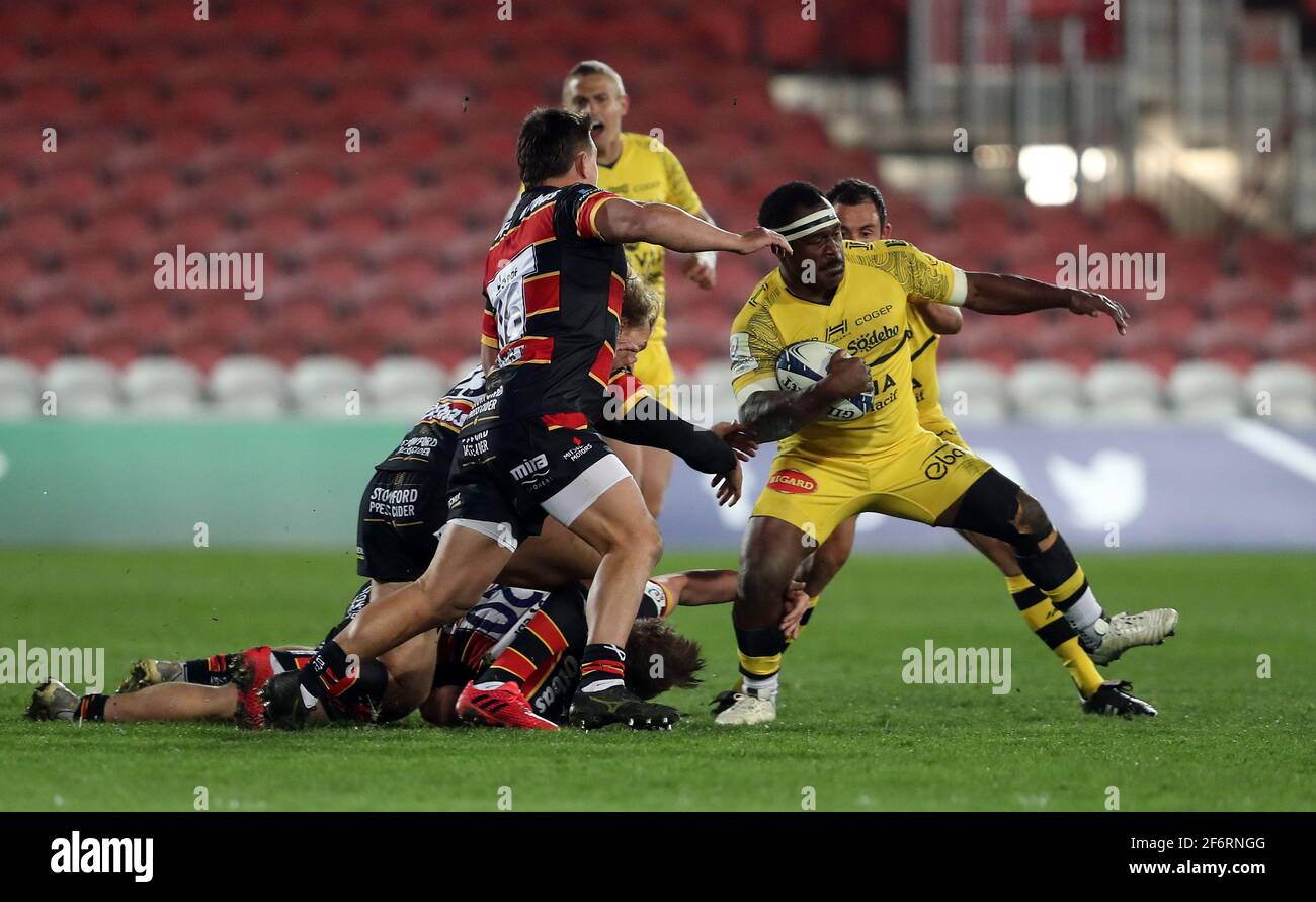 La Rochelle's Levani Botia in action during the Heineken Champions Cup match at Kingsholm Stadium, Gloucester. Picture date: Friday April 2, 2021. Stock Photo