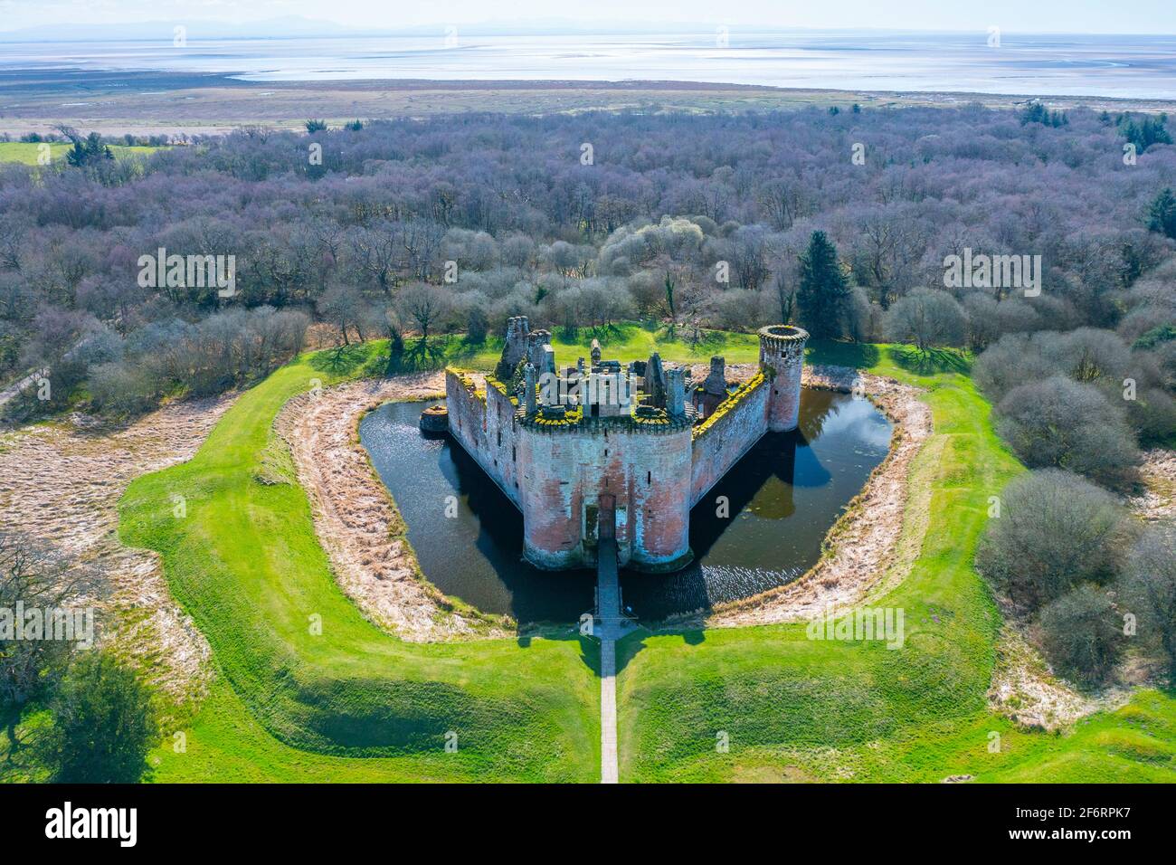 Aerial view of Caerlaverock Castle in Dumfries and Galloway, Scotland, UK Stock Photo