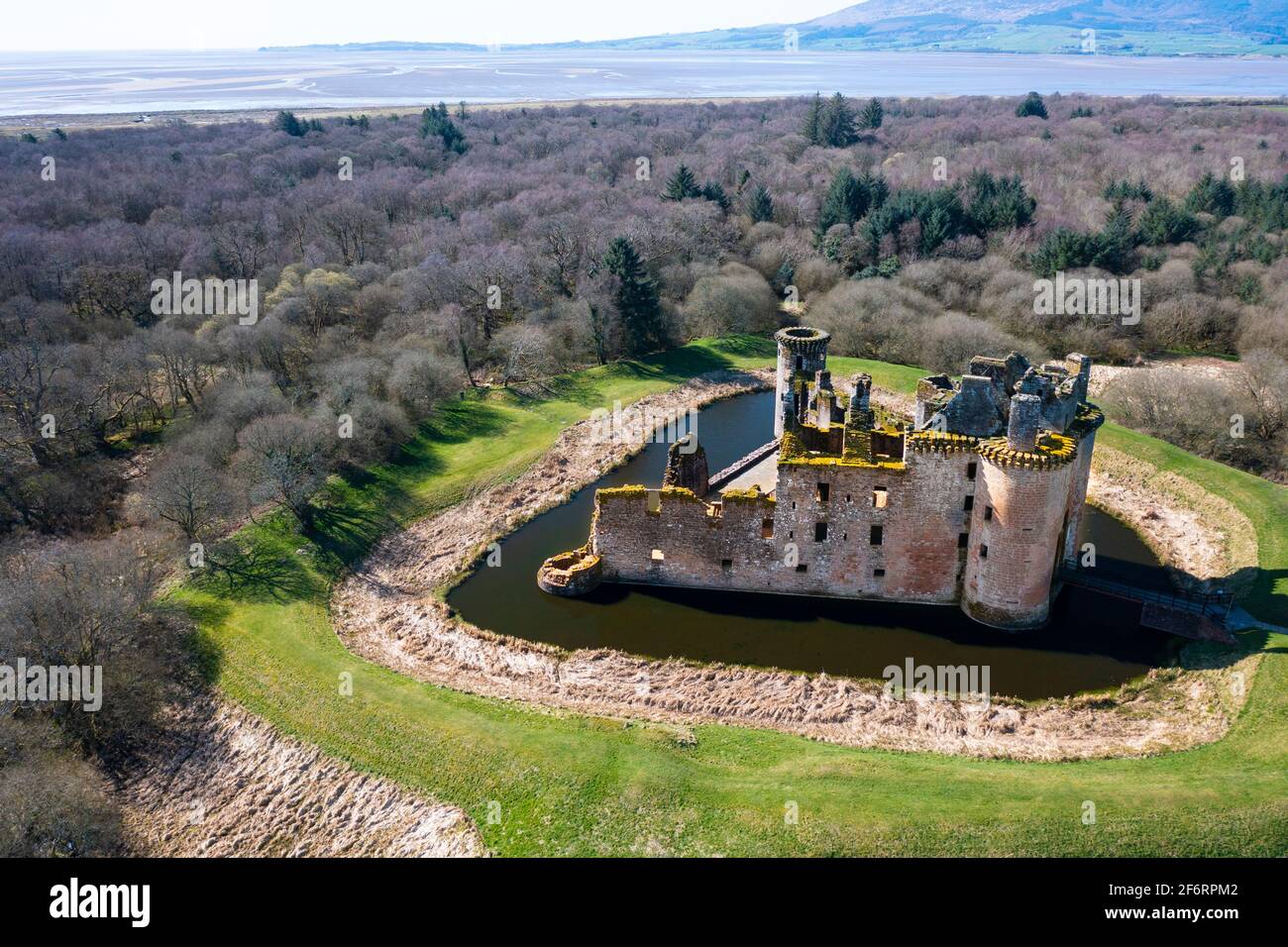 Aerial view of Caerlaverock Castle in Dumfries and Galloway, Scotland, UK Stock Photo