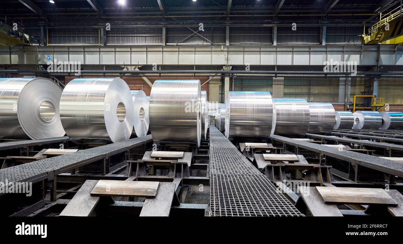 Aluminum sheet rolls, Metal industry Stock Photo