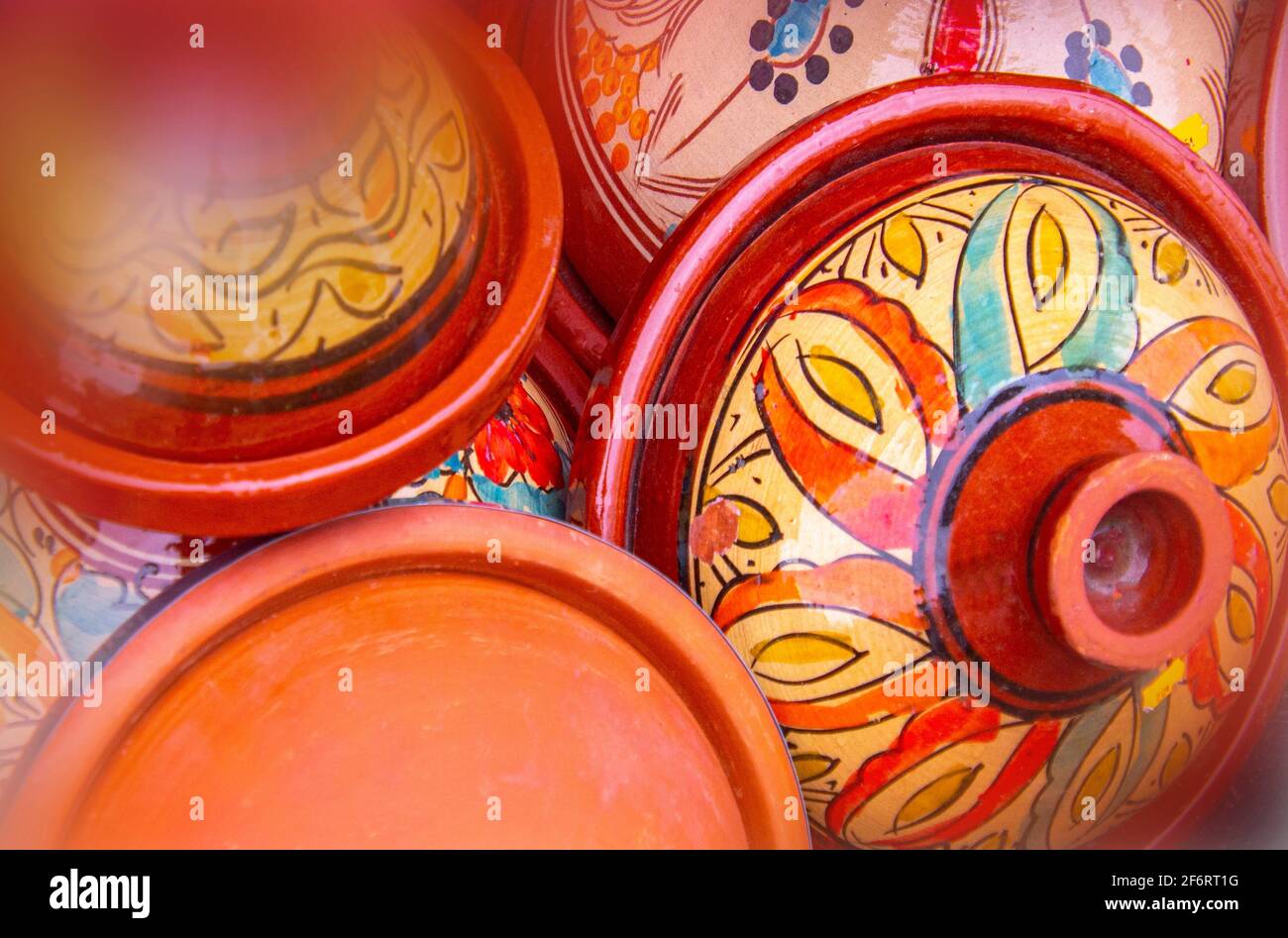 Morocco, Handicraft, typical ceramic tagine plates. Stock Photo