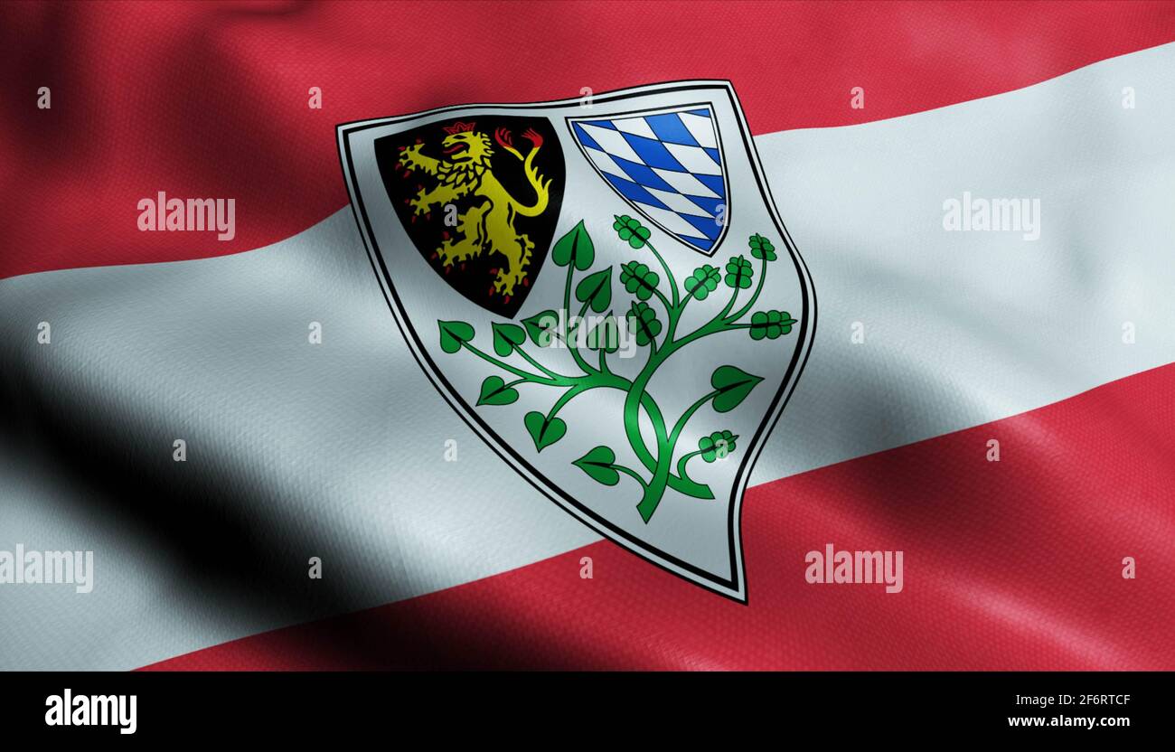 3D Illustration of a waving Austria city flag of Braunau am Inn Stock Photo