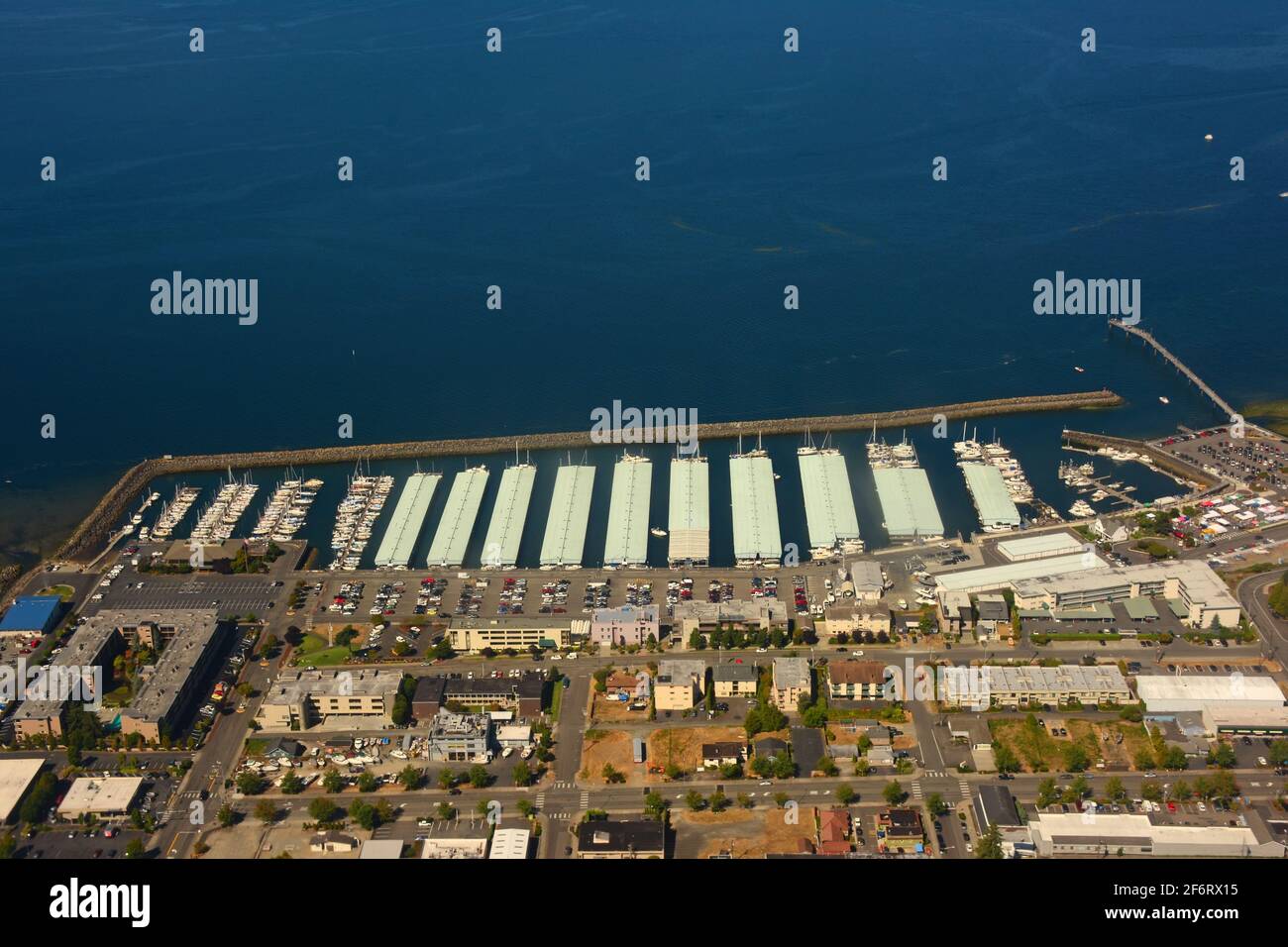 City of Des Moines Marina in Seattle, Washington, Aerial view Stock Photo