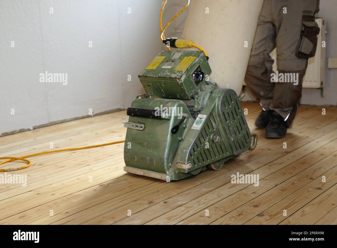 A parquet floor is sanded and oiled. Stock Photo
