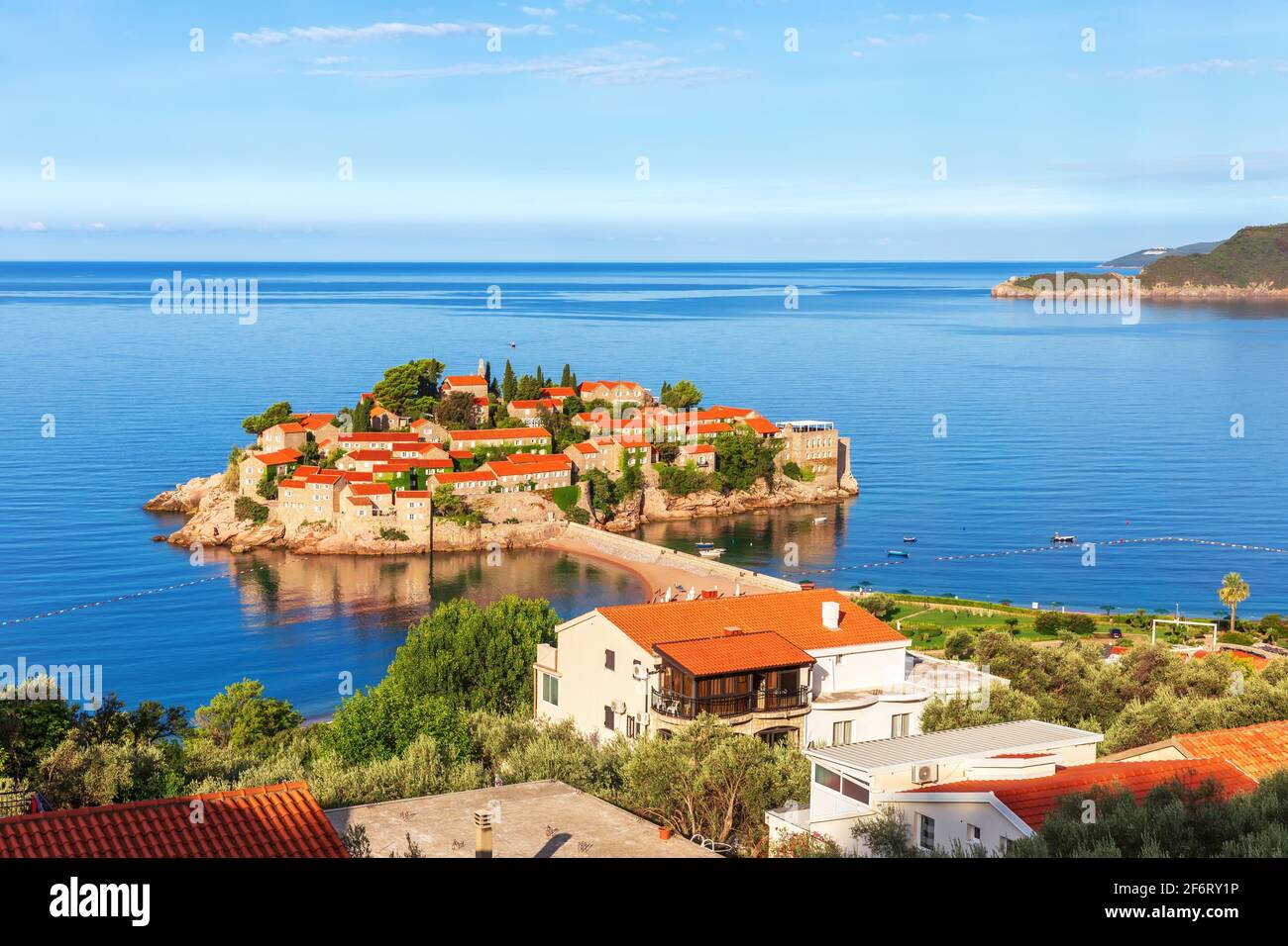 Beautiful Sveti Stefan island, wonderful view, Budva riviera, Montenegro. Stock Photo