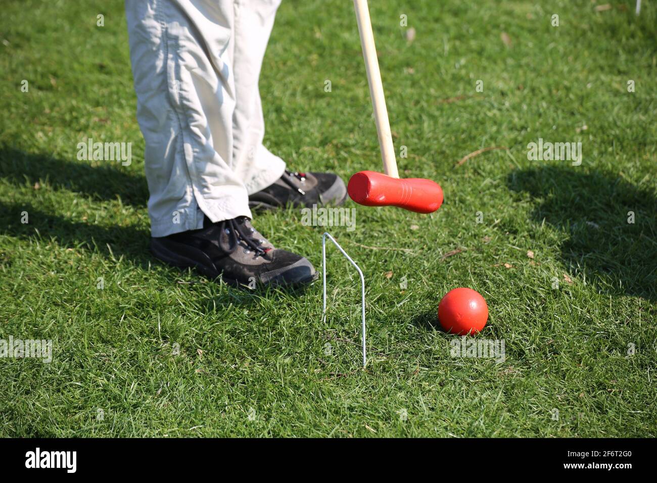 Family plays Croquet in the park. Stock Photo