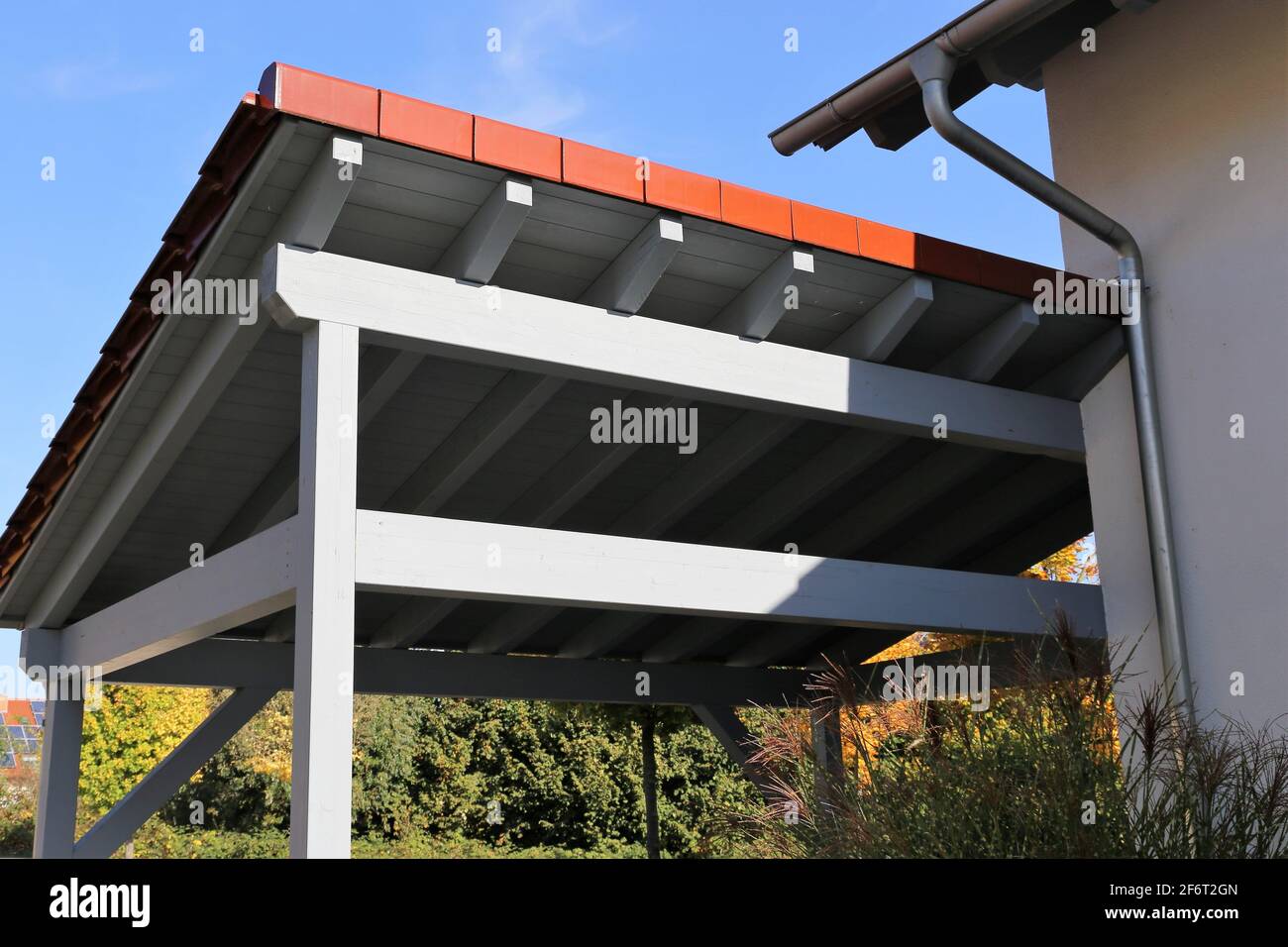 Modern and high quality carport on a residential house. Stock Photo
