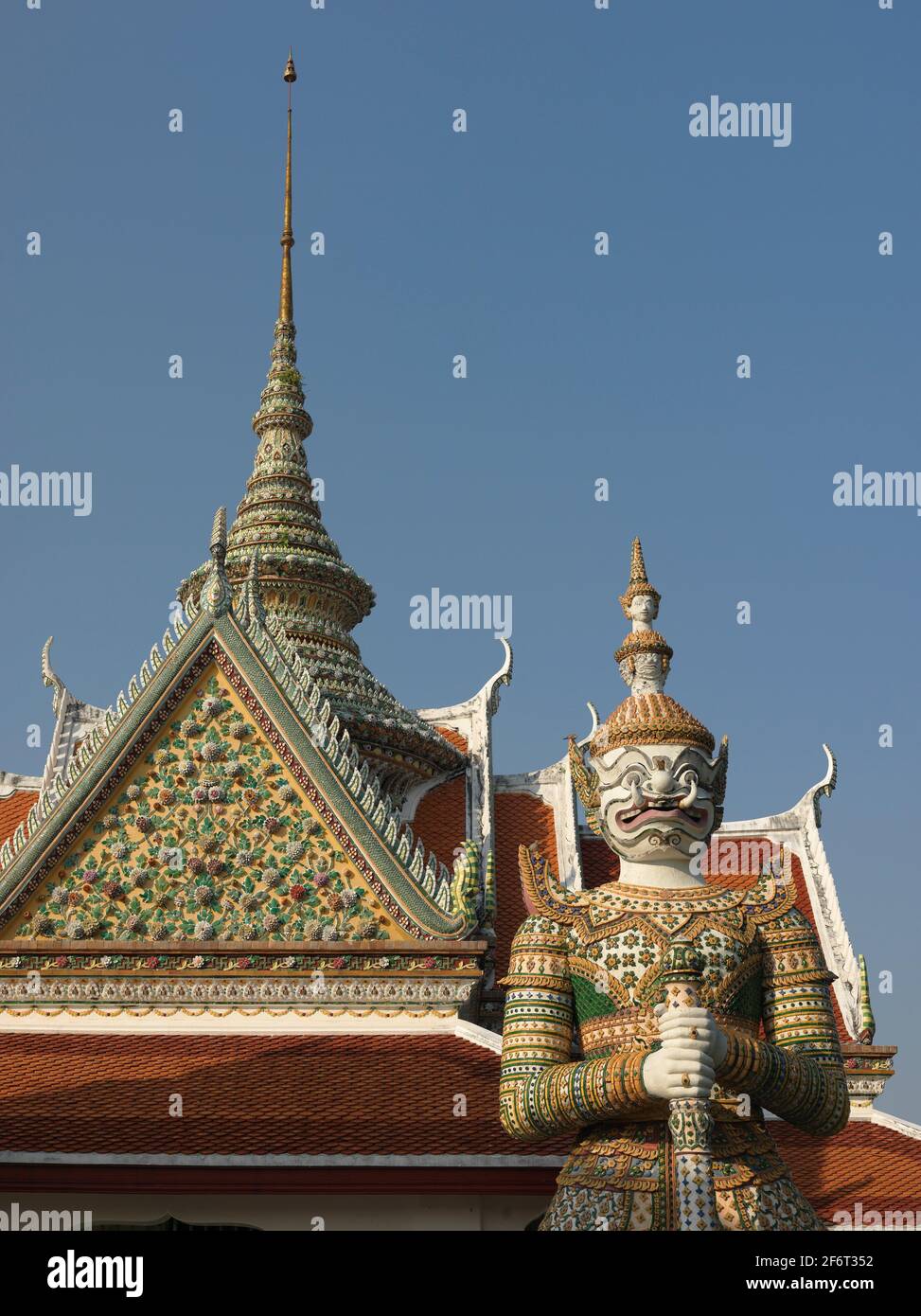 The Ordination Hall with a Niramitr Buddha image supposedly designed by King Rama II. The front entrance of the Ordination Hall has a roof with a Stock Photo