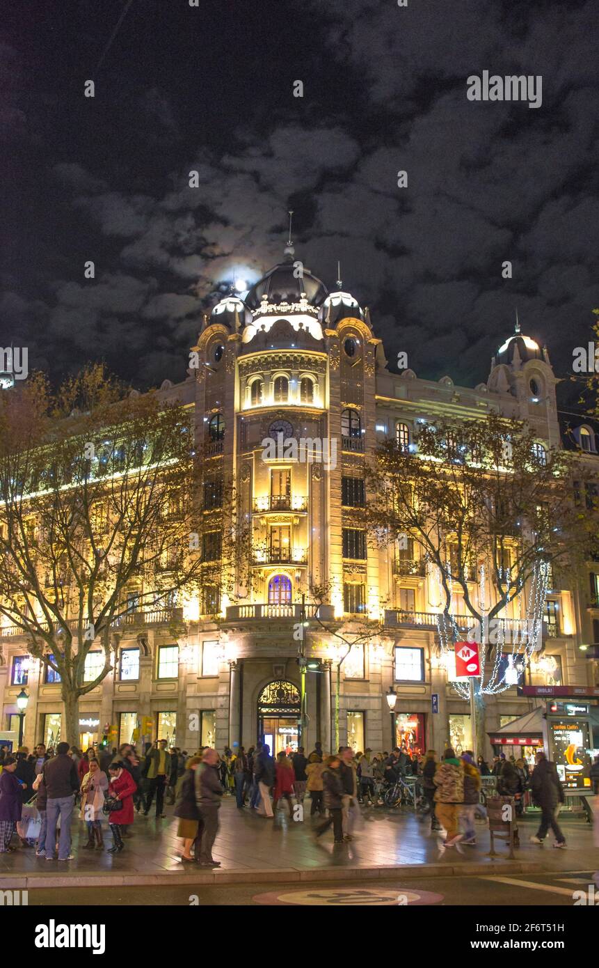 Barcelona at Night. Spain. Stock Photo