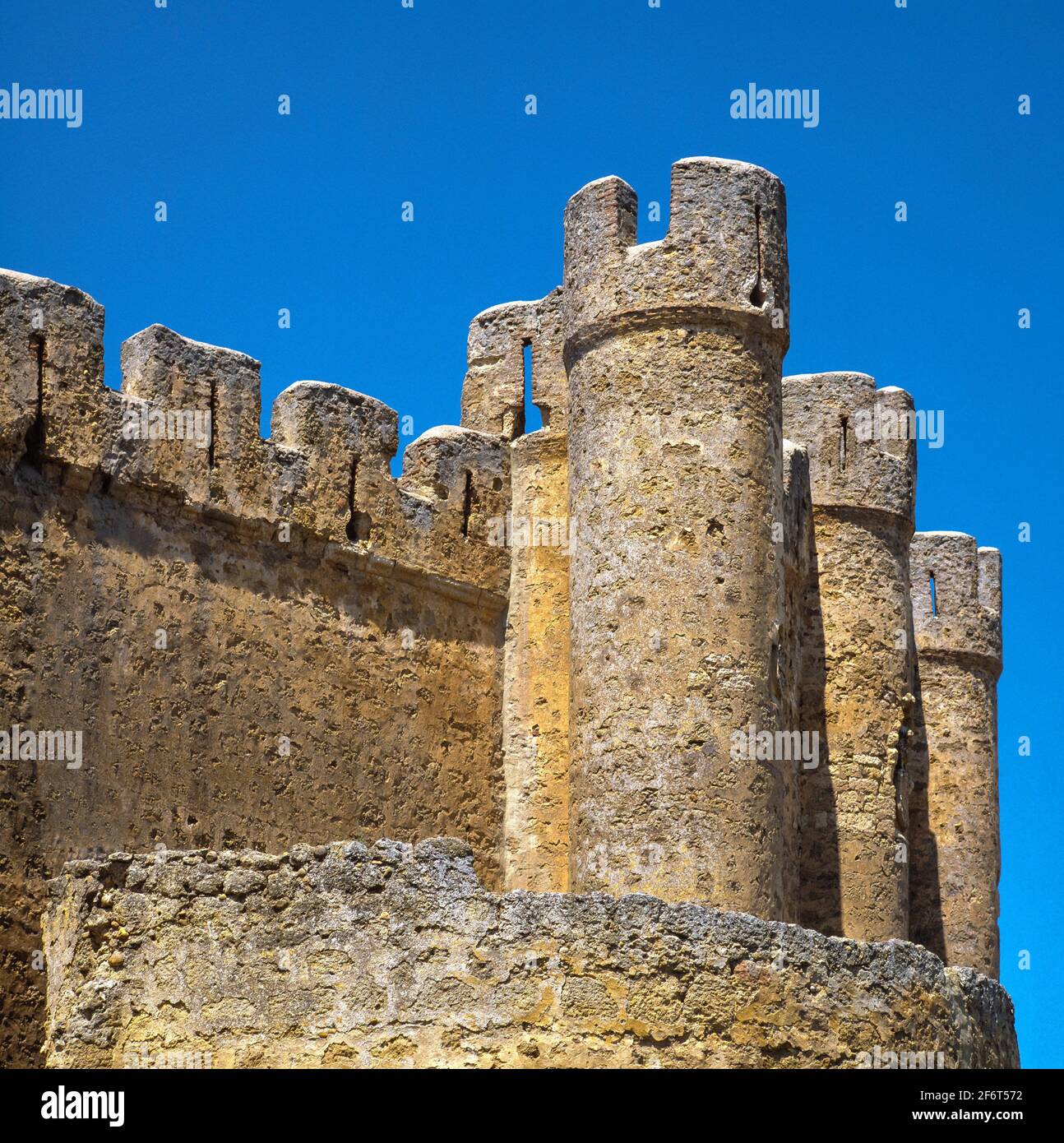Battlements and Towers.Old Arab mud walls served for the foundation of this fifteenth-century castle in the middle of one of the lordships of the Stock Photo