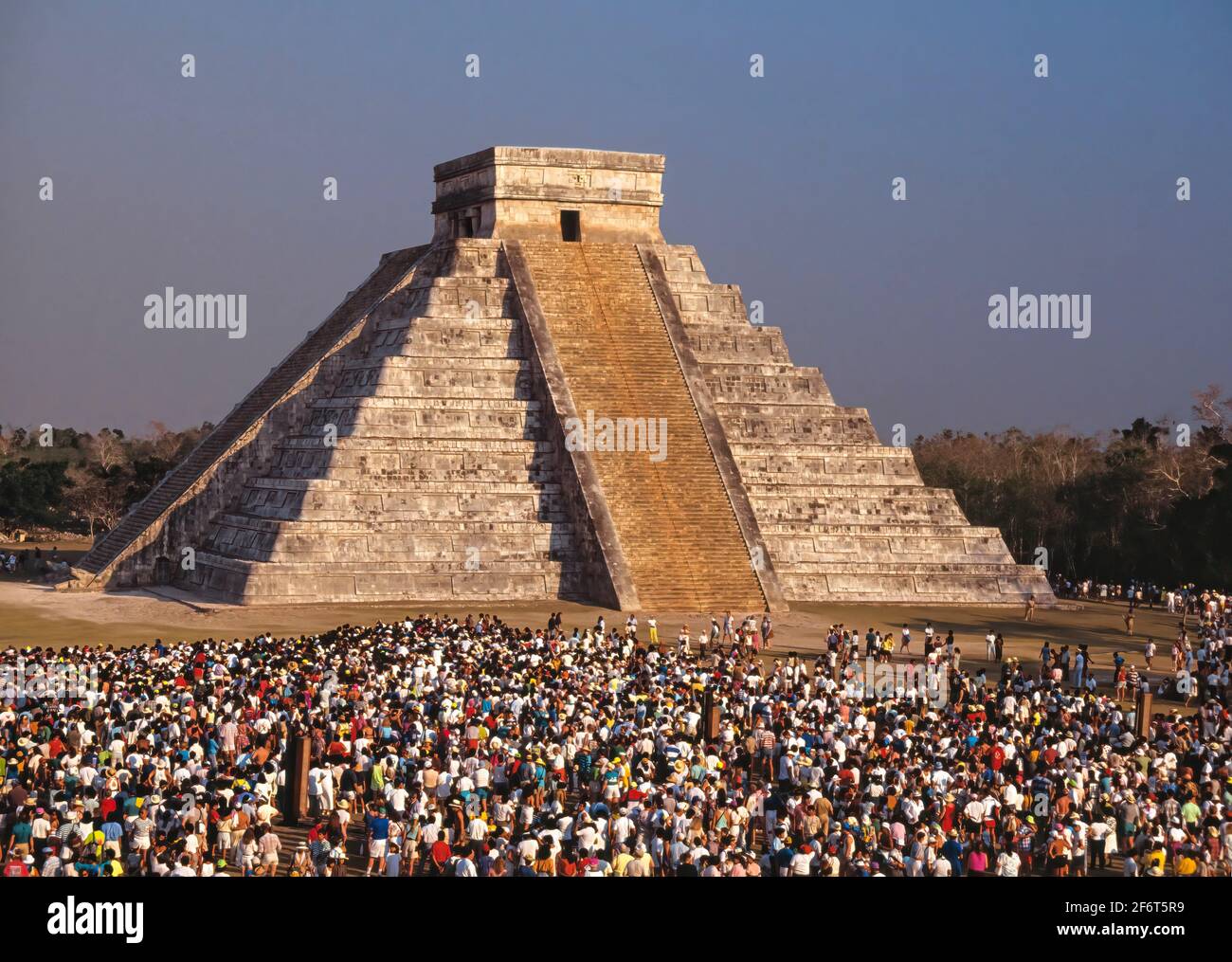 Spring Equinox Celebration. Chichen-itza. Yucatan. Mexico.On the Spring and Autumn equinoxes, in the late afternoon, the northwest corner of the Stock Photo
