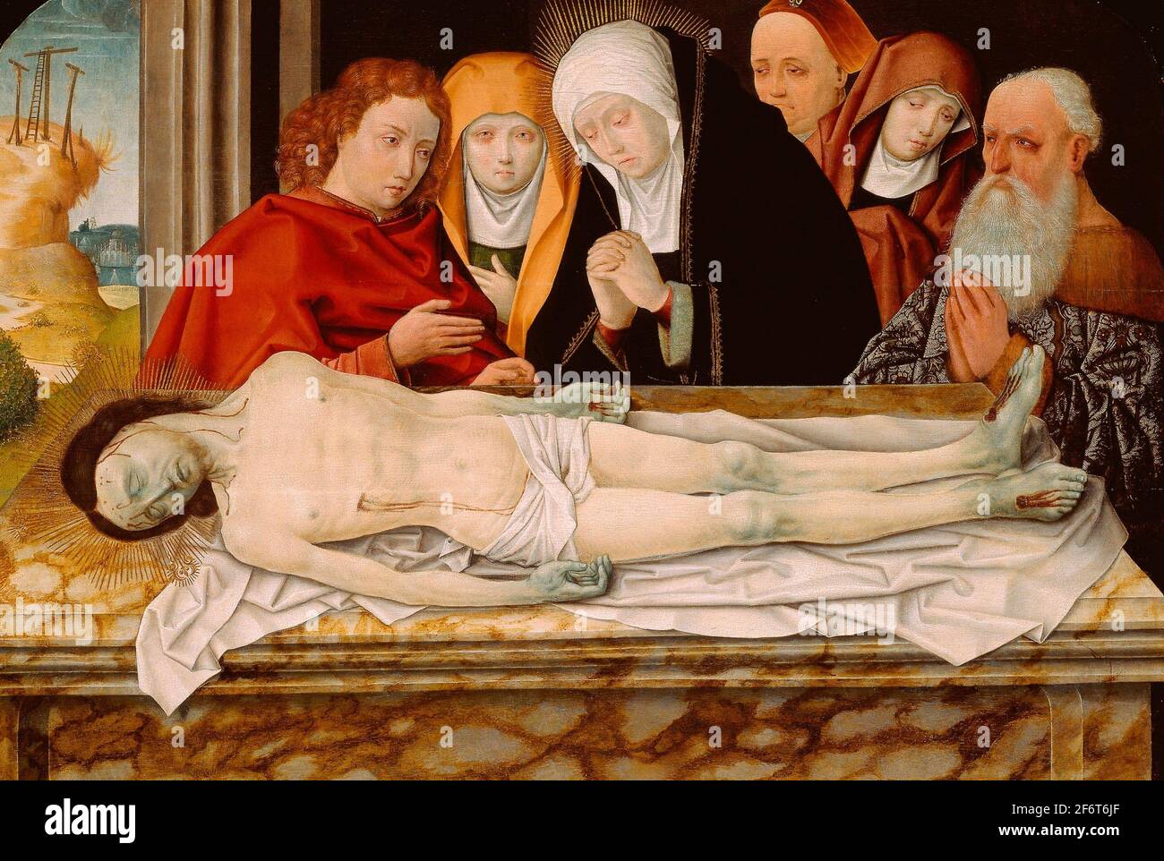 Author: German School. Entombment - 1500/05 - German (Cologne). Tempera on panel. 1495'1505. Paris. Stock Photo