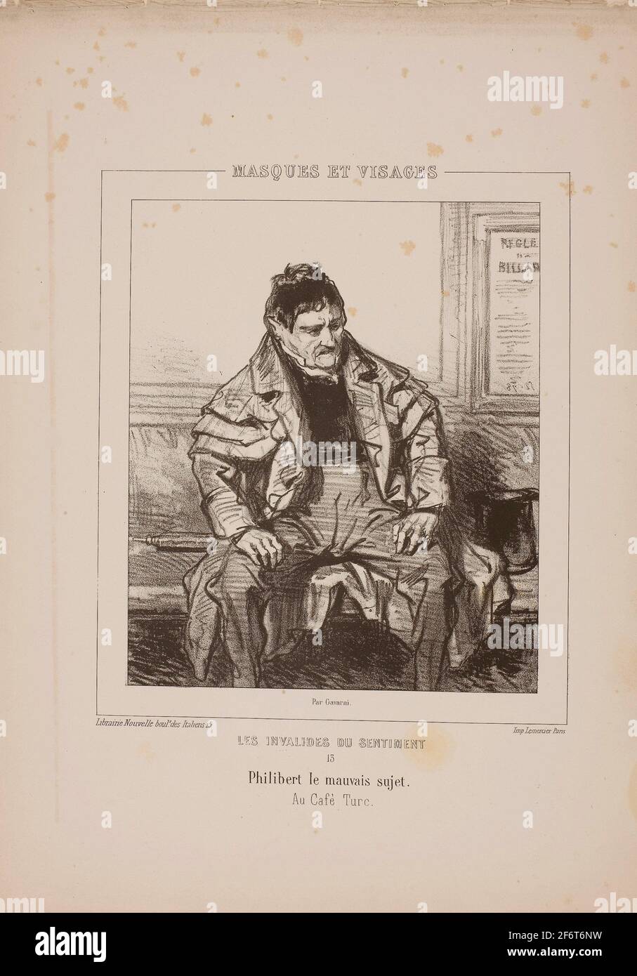 Author: Paul Gavarni. Les Invalides du Sentiment: Philibert le mauvais sujet - 1853 - Paul Gavarni French, 1804-1866. Lithograph in black on cream Stock Photo