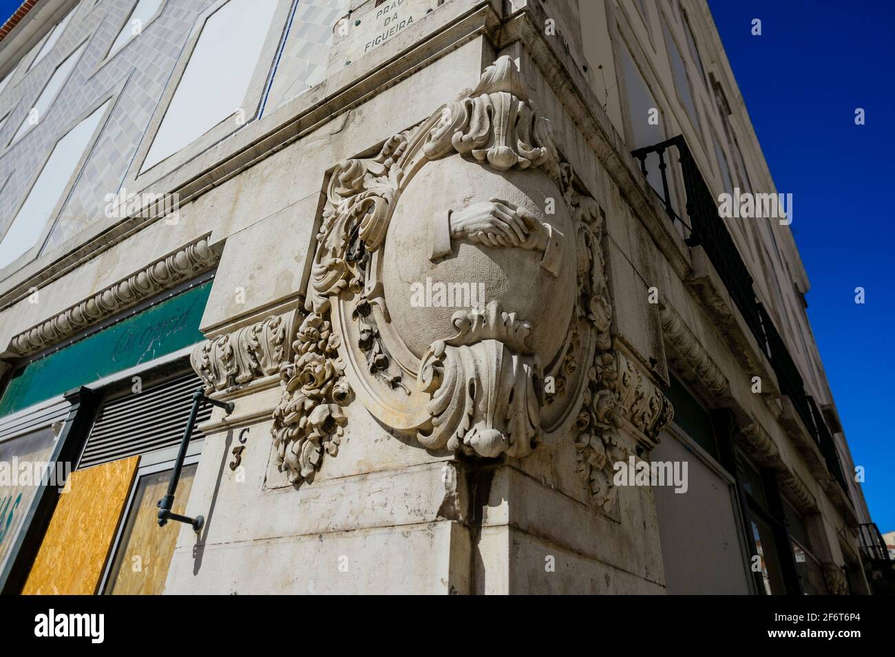 Masonic handshake symbol in Lisbon Stock Photo Alamy
