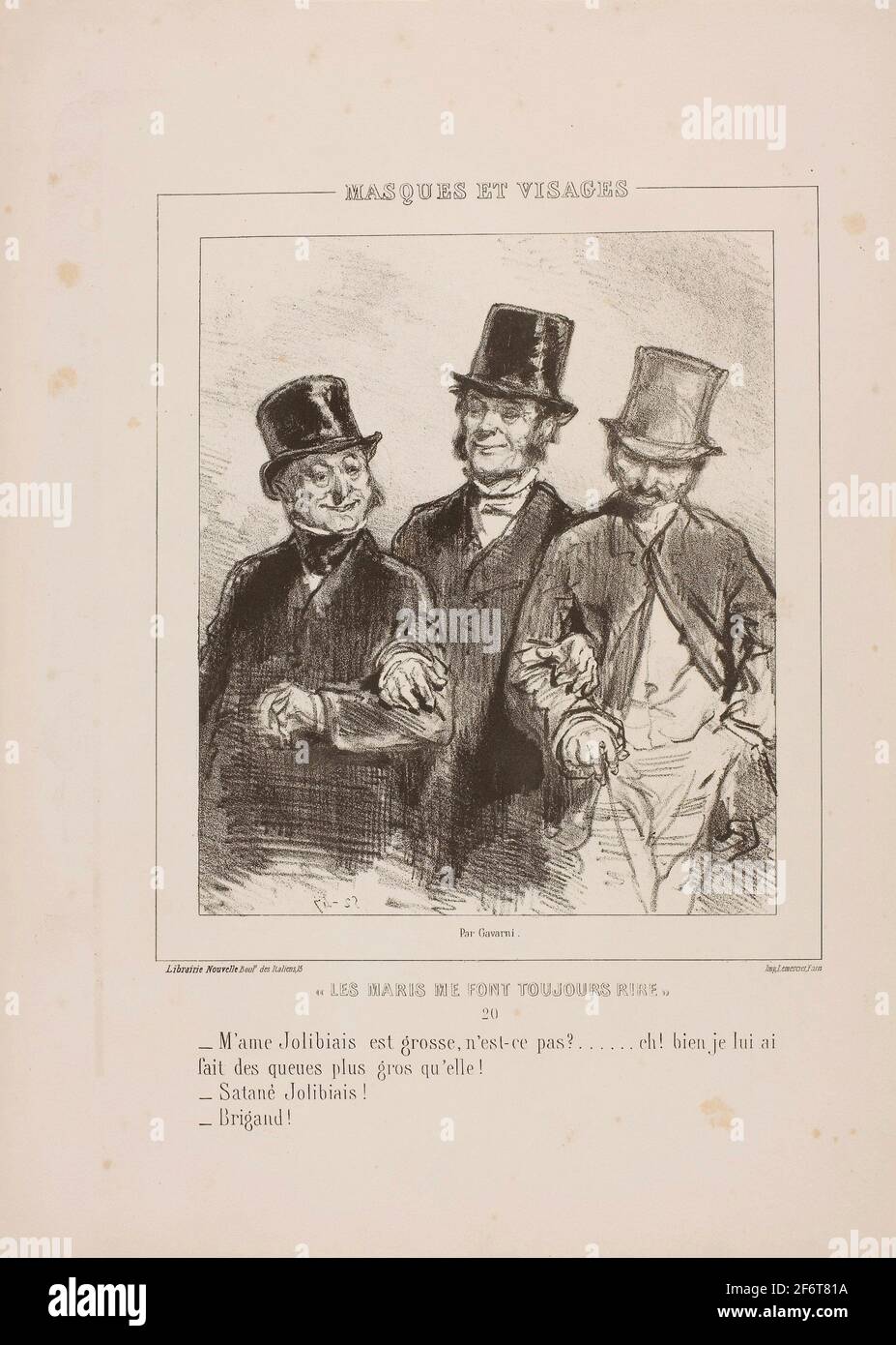 Author: Paul Gavarni. Les maris me font toujours rire: M'ame Jolibiais est grosse. - 1853 - Paul Gavarni French, 1804-1866. Lithograph in black on Stock Photo