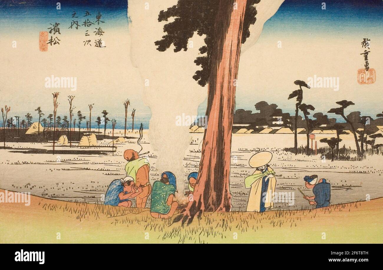 Author: Utagawa Hiroshige. Hamamatsu: Winter Scene (Hamamatsu, fuyugare no zu), from the series 'Fifty-three Stations of the Tokaido (Tokaido gojusan Stock Photo