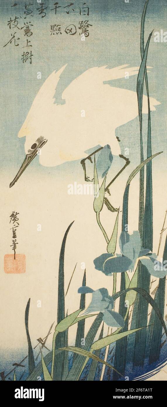 Utagawa Hiroshige Poster Japanese Print White Heron and Iris