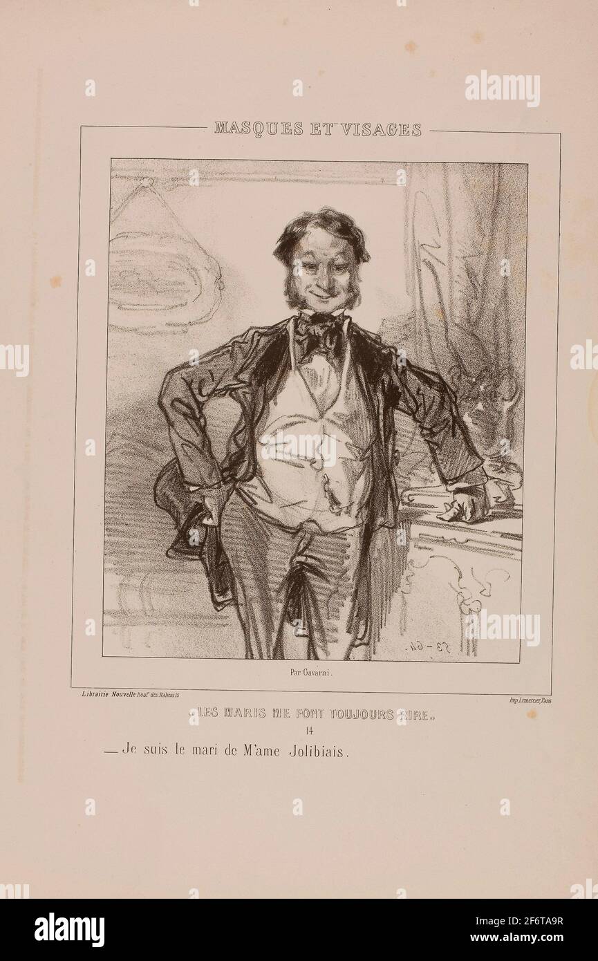 Author: Paul Gavarni. Les maris me font toujours rire: Je suis le mari de M'ame Jolibiais - 1853 - Paul Gavarni French, 1804-1866. Lithograph in Stock Photo