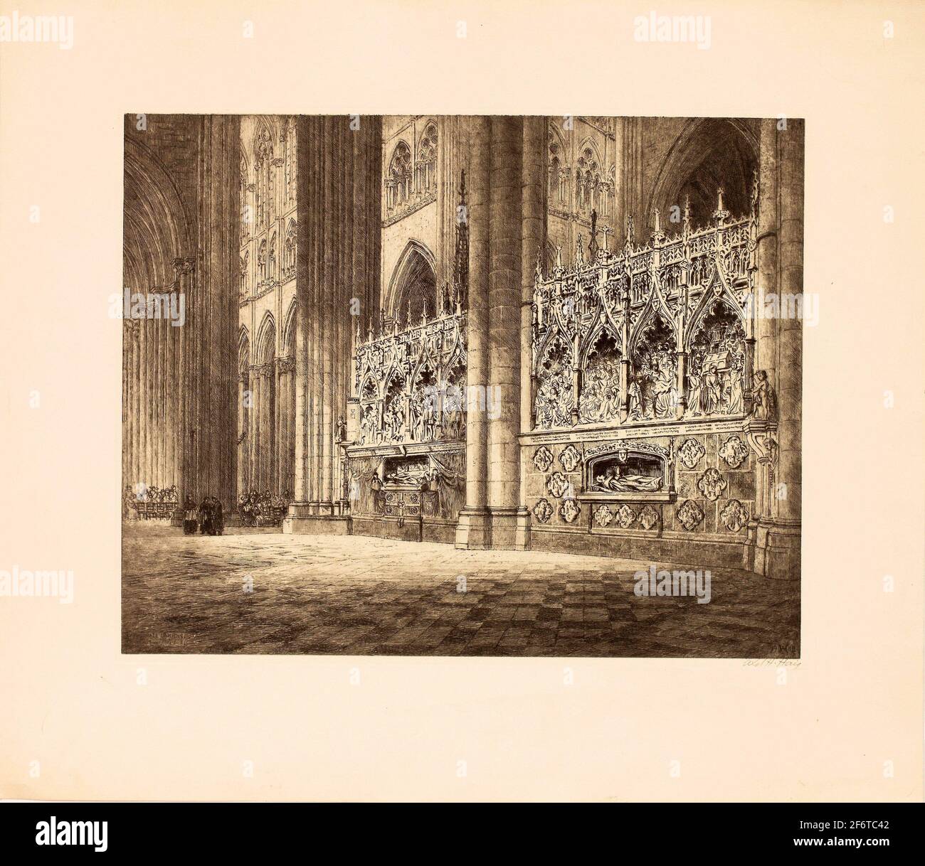 Author: Axel Herman Haig. Choir Screen, South Aisle, Amiens - Axel Herman Haig Swedish, 1835-1921 Etching on paper. 1855'1921. Sweden. Stock Photo