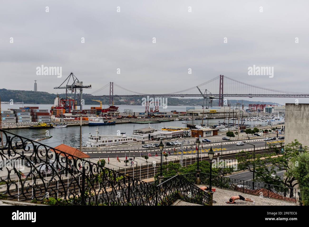 25 de Abril Bridge and port in Lisbon Stock Photo - Alamy