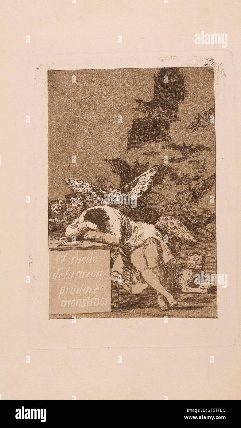 Author: Francisco Jos de Goya y Lucientes. The Sleep of Reason Produces Monsters, plate 43 from Los Caprichos - 1797/99 - Francisco Jos de Goya y Stock Photo