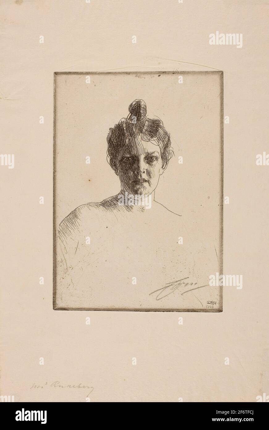 Author: Anders Zorn. Mrs. Runeberg - 1900 - Anders Zorn Swedish, 1860-1920. Etching on ivory wove paper. Sweden. Stock Photo