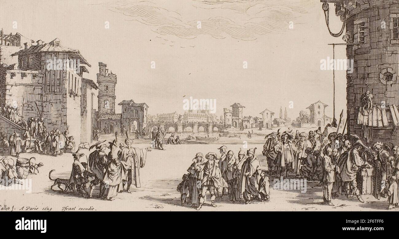 Author: Jacques Callot. The Slave Market - 1629 - Jacques Callot French, 1592-1635. Etching on paper. France. Stock Photo