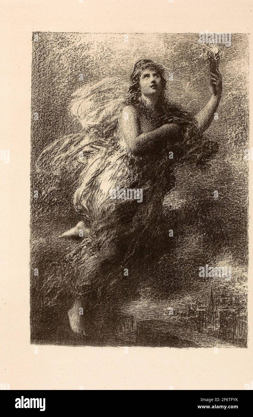 Author: Henri Fantin-Latour. Liberty - 1890 - Henri Fantin-Latour French, 1836-1904. Lithograph in black on gray laid paper. France. Stock Photo