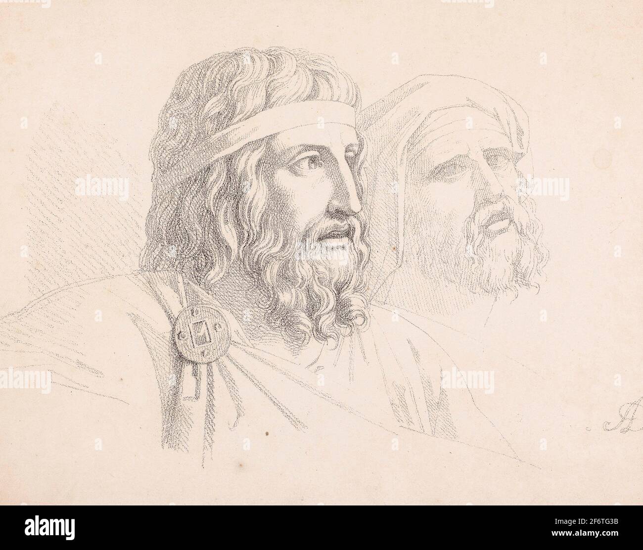 Author Auguste Gaspard Louis Boucher Desnoyers. Two Merovingian Heads