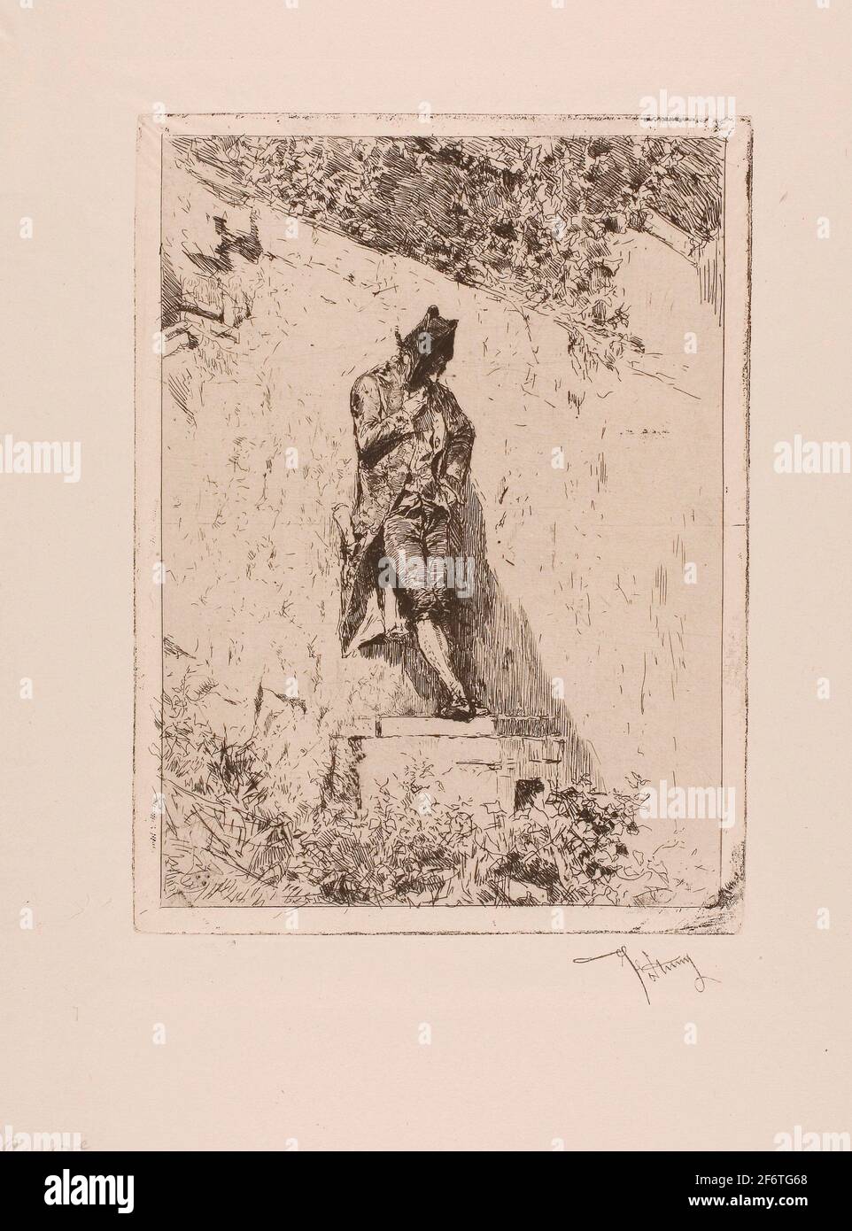 Author: Mariano Fortuny y Marsal. Meditation - Mariano Jos Mara Bernardo Fortuny y Carb Spanish, 1838-1874. Etching on paper. 1858'1874. Spain. Stock Photo