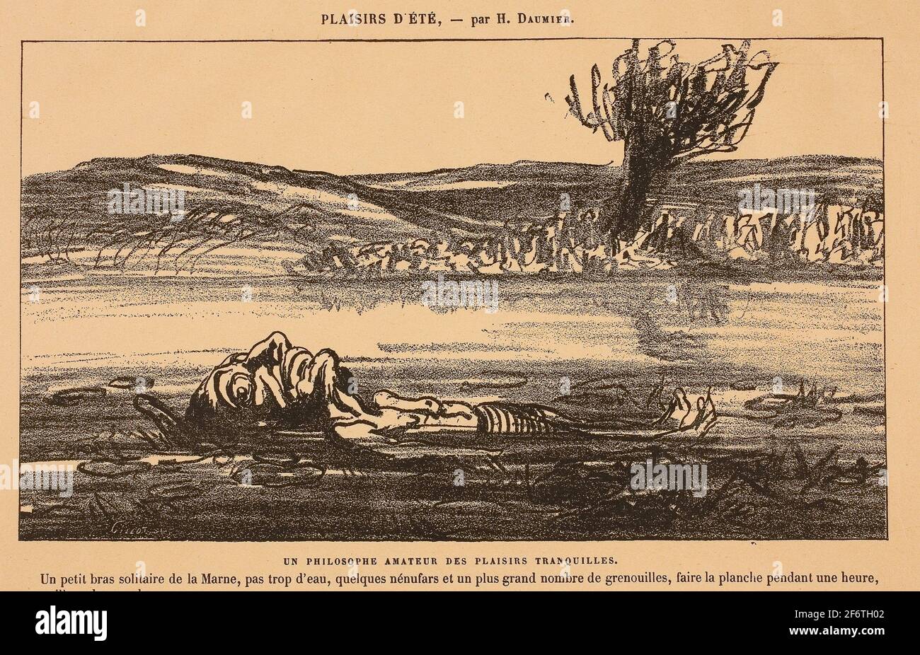 Author: Honor-Victorin Daumier. Philosophical Contemplations of a Lover of Silent Pleasures. To float on the back for an hour in a quiet tributary of Stock Photo