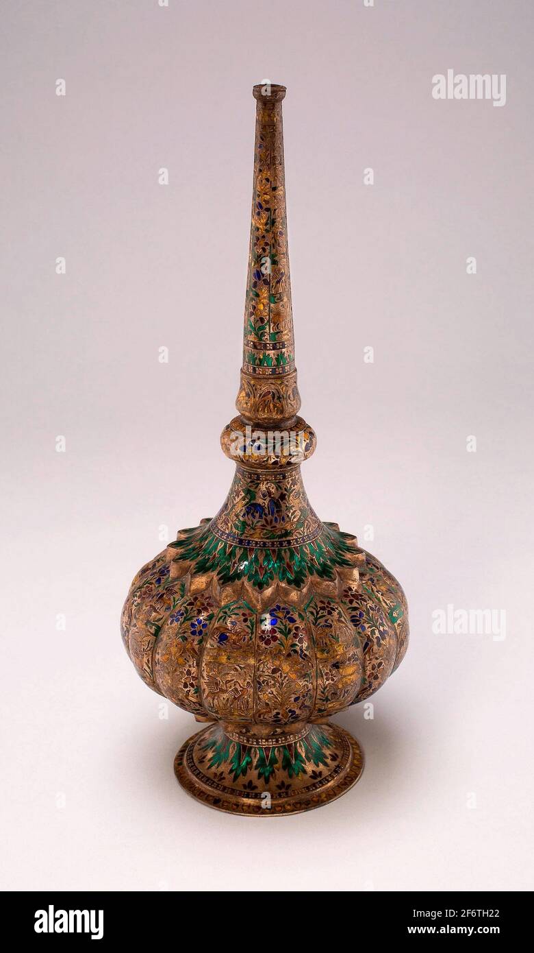Rose Water Sprinkler (gulab pash) - Mughal period, late 18th century - India. Silver and enamel. 1775 - 1800. Stock Photo