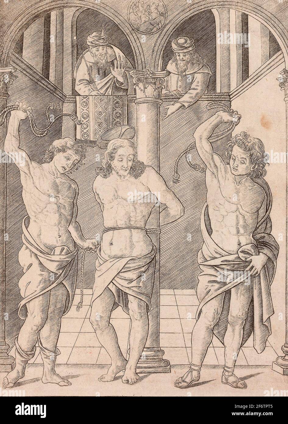 Francesco Rosselli. The Flagellation, plate 7 from the Life of the Virgin and Christ-c. 1470-Francesco Rosselli Italian, 1448-c. 1513. Engraving in Stock Photo