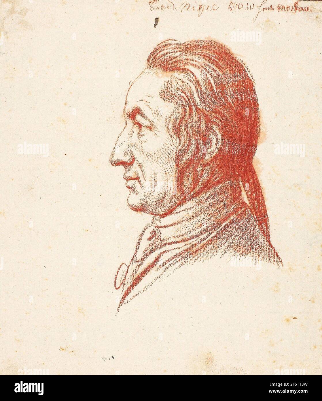 Daniel Nikolaus Chodowiecki. Portrait Head of a Man in Profile-Daniel Nikolaus Chodowiecki German, 1726-1801. Red chalk on ivory laid paper, tipped Stock Photo