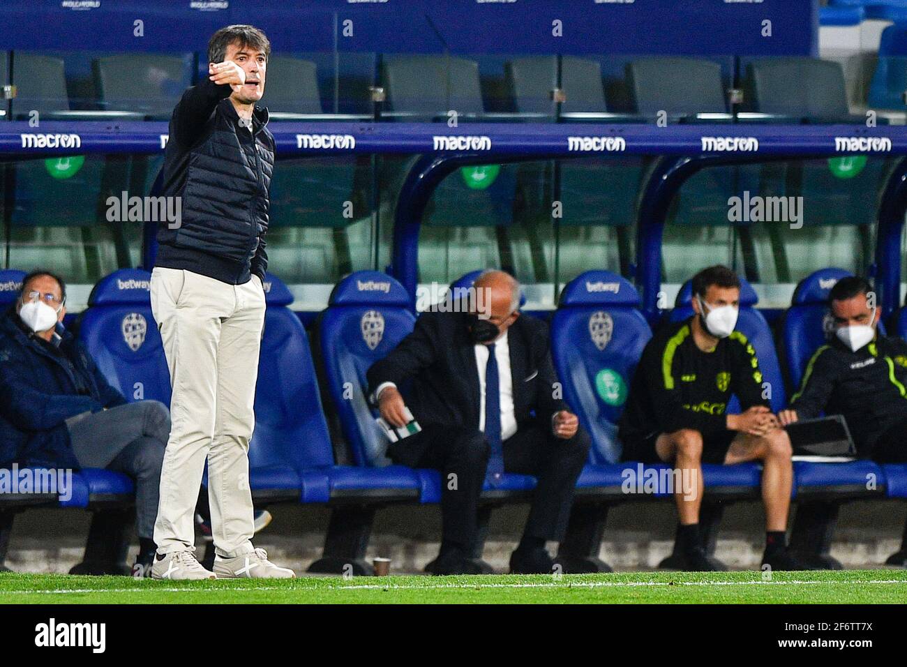 VALENCIA, SPAIN - APRIL 2: coach Juan Jose Rojo Martin of SD Huesca during the La Liga Santander match between Levante UD and SD Huesca at Ciutat de V Stock Photo