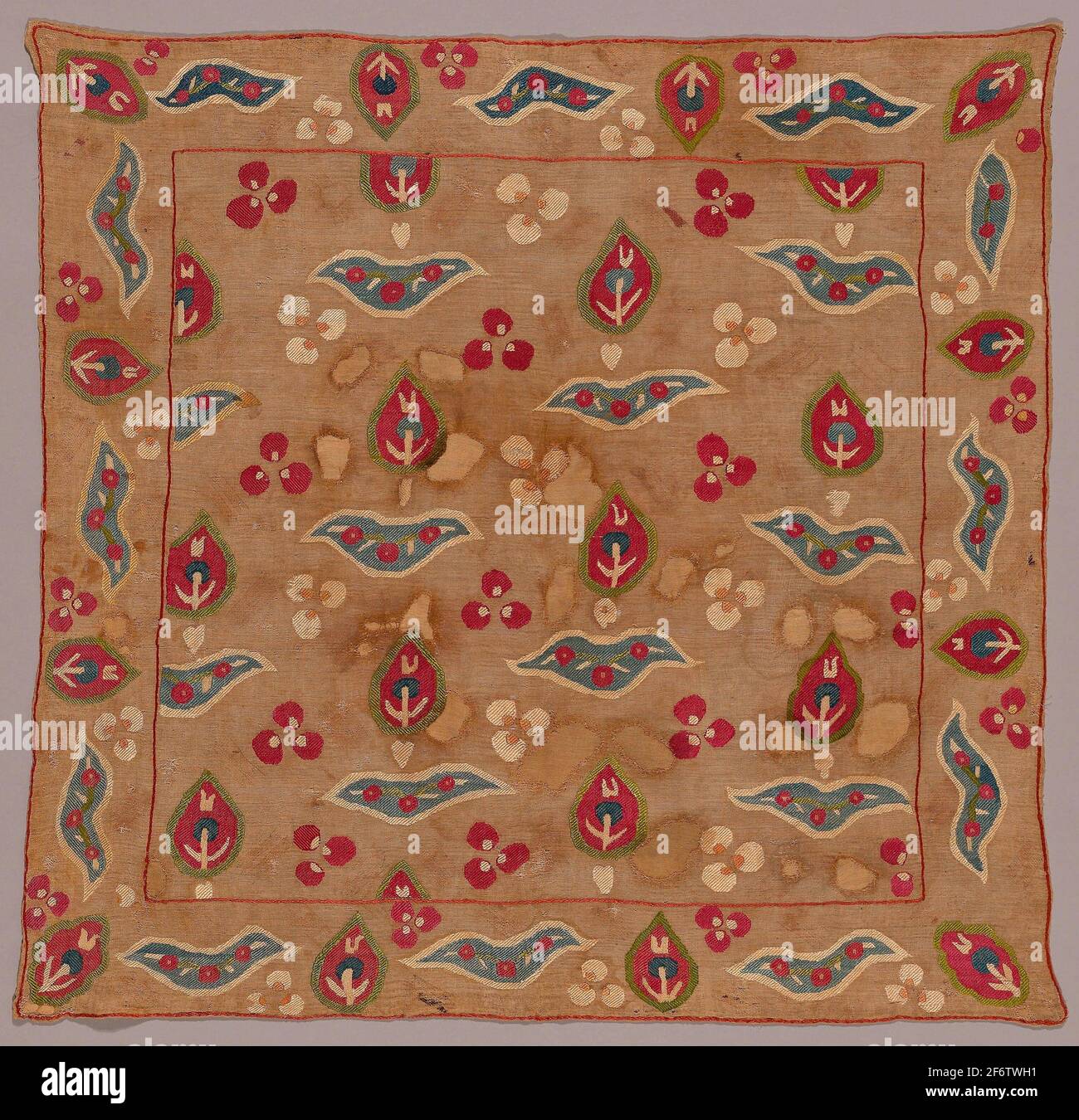 Cover17th centuryTurkey. Linen, plain weave; embroidered with silk floss in running and split