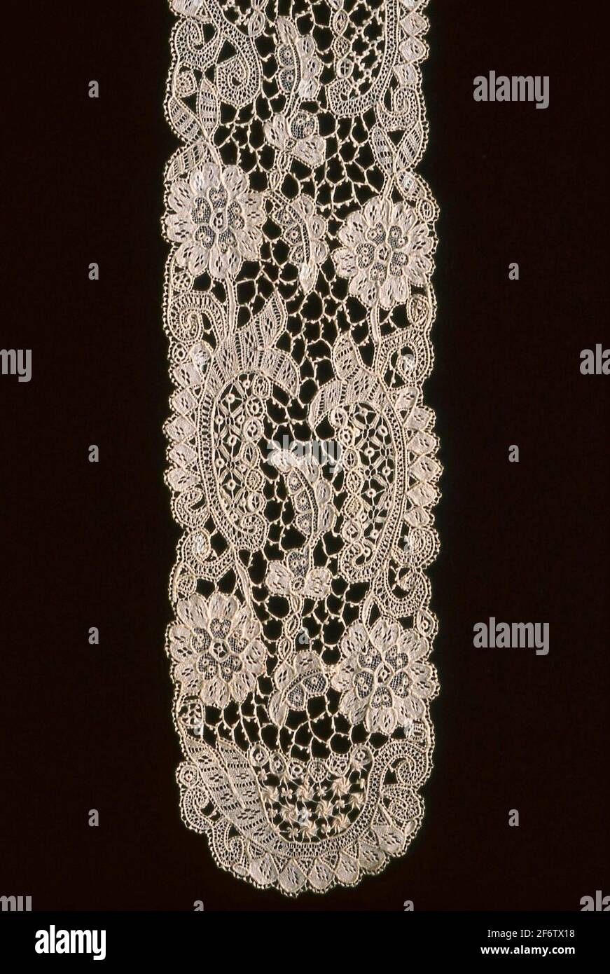 Pair of Lappets (Joined)-1870s/90s-Ireland, Yarghal. Cotton, needle lace. 1870-1899. Stock Photo