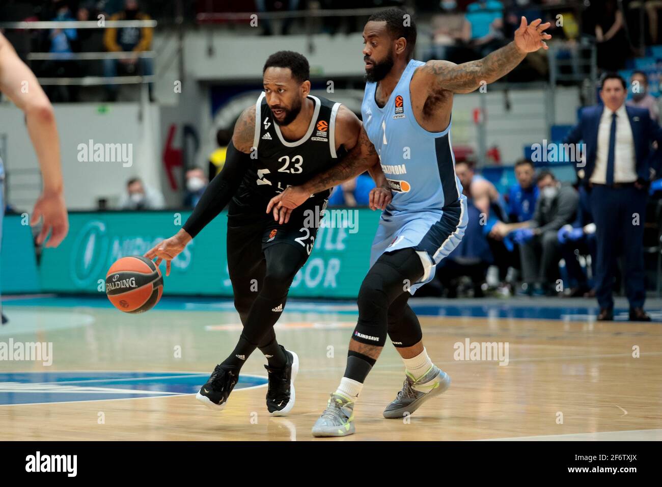 SAINT PETERSBURG, RUSSIA - APRIL 2: David Lighty JR of LDLC ASVEL  Villeurbanne and K.C. Rivers of BC Zenit during the Euroleague Basketball  game betwe Stock Photo - Alamy