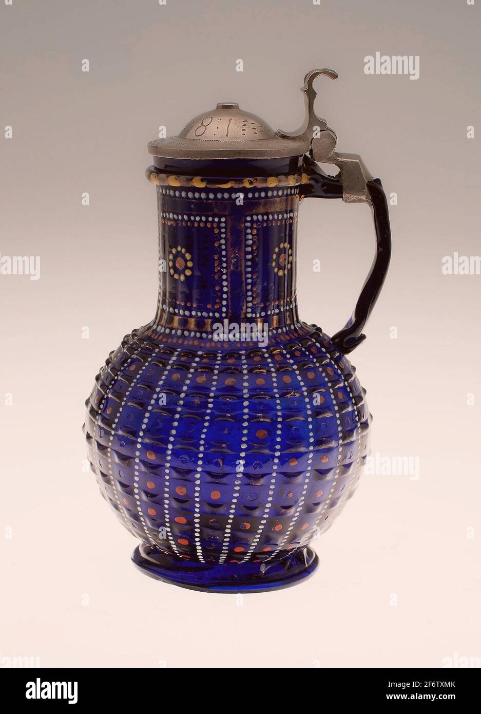Covered Jug - 1581 - Bohemia. Blue glass, enamel, and pewter. 1580'1585. Stock Photo