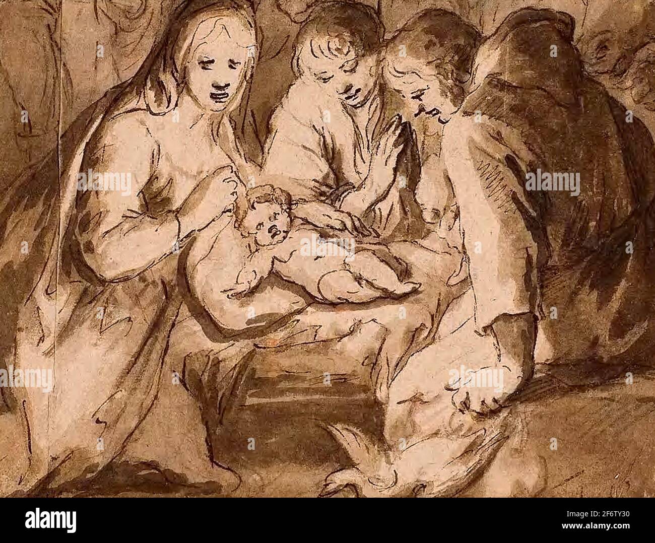 Author: Jan Harmensz. Muller. Adoration of the Shepherds - Jan Harmensz Muller Dutch, 1571-1628. Pen and brown ink, with brush and brown wash, over Stock Photo