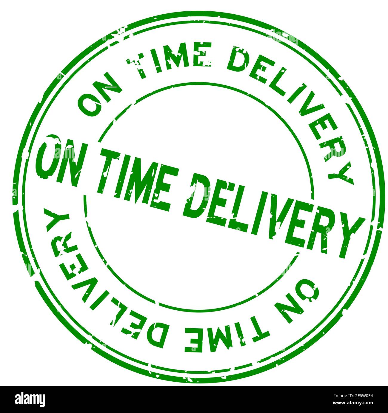 Grunge green on time delivery word round rubber seal stamp on white