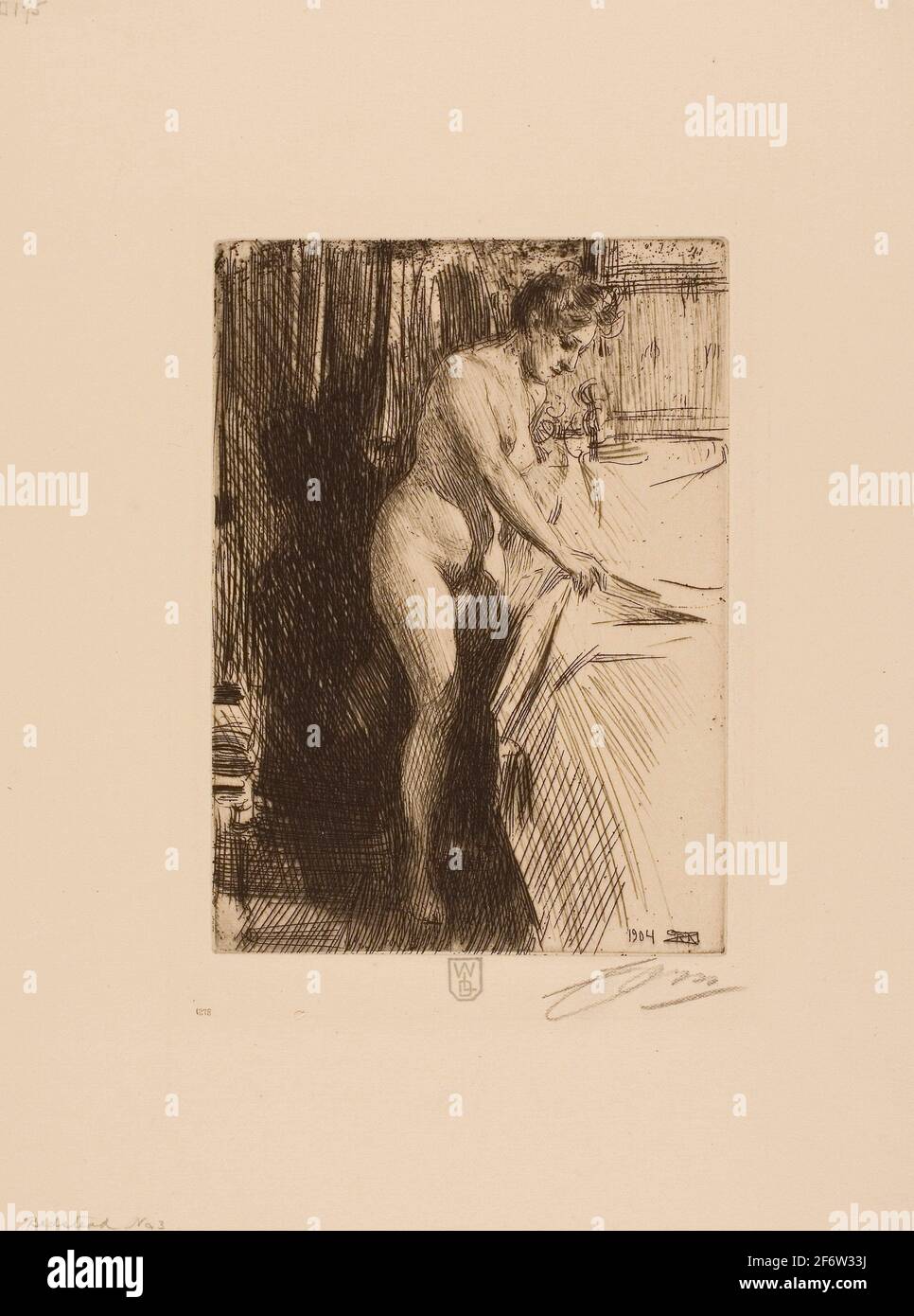Author: Anders Zorn. Olandine - 1904 - Anders Zorn Swedish, 1860-1920. Etching on ivory laid paper. Sweden. Stock Photo