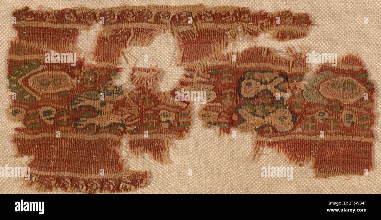 Border - 5th - 6th century - Egypt. Linen and wool, tapestry weave. 401 AD - 600 AD. Stock Photo